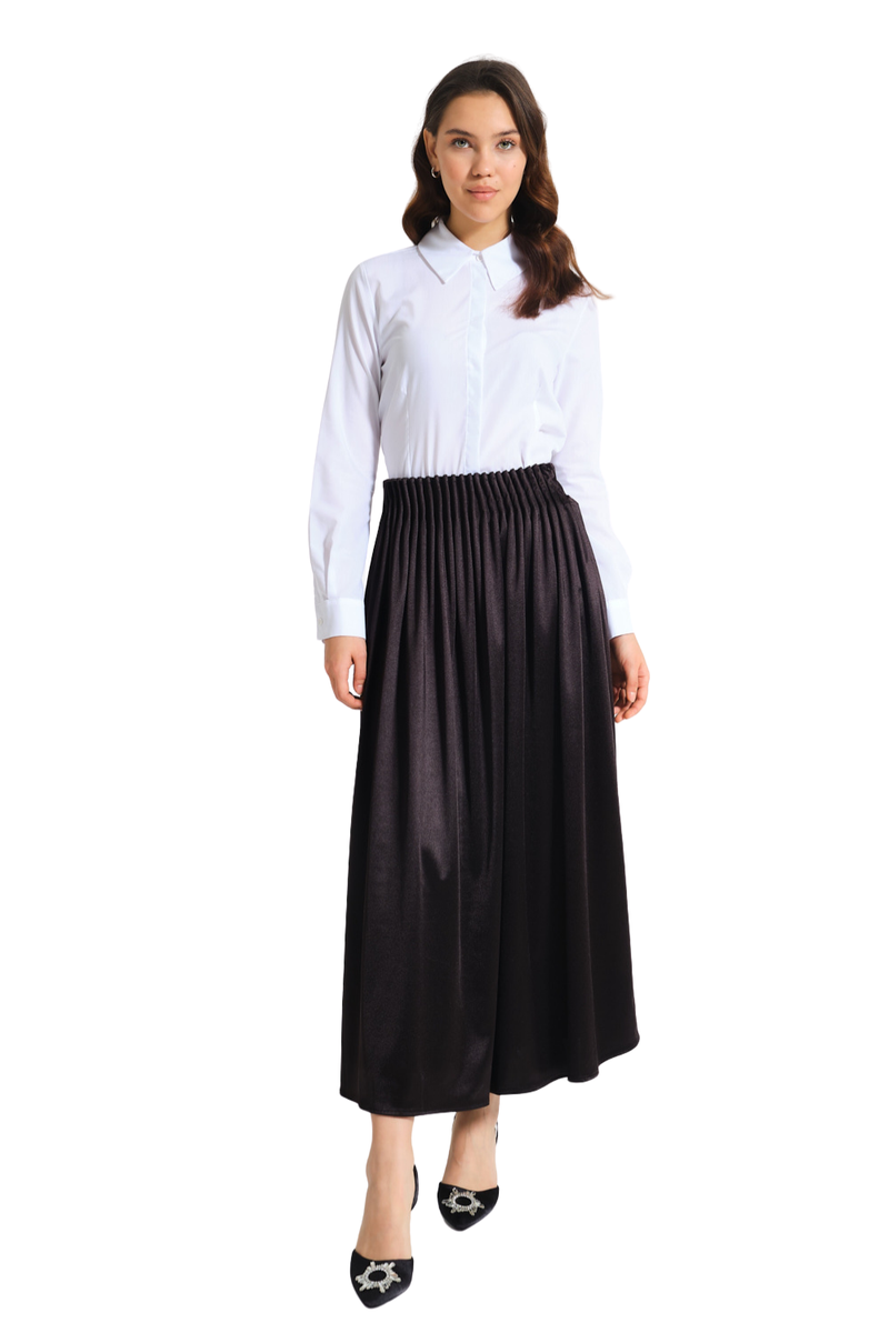 Mizalle Black Waisted Pleated Midi Skirt - Skirt - Black - Bonton