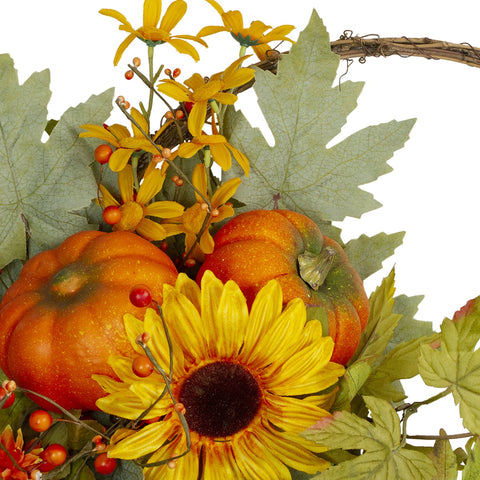 Cornucopia and Sunflower With Pumpkins Artificial Thanksgiving Wreath - 20-Inch  Unlit
