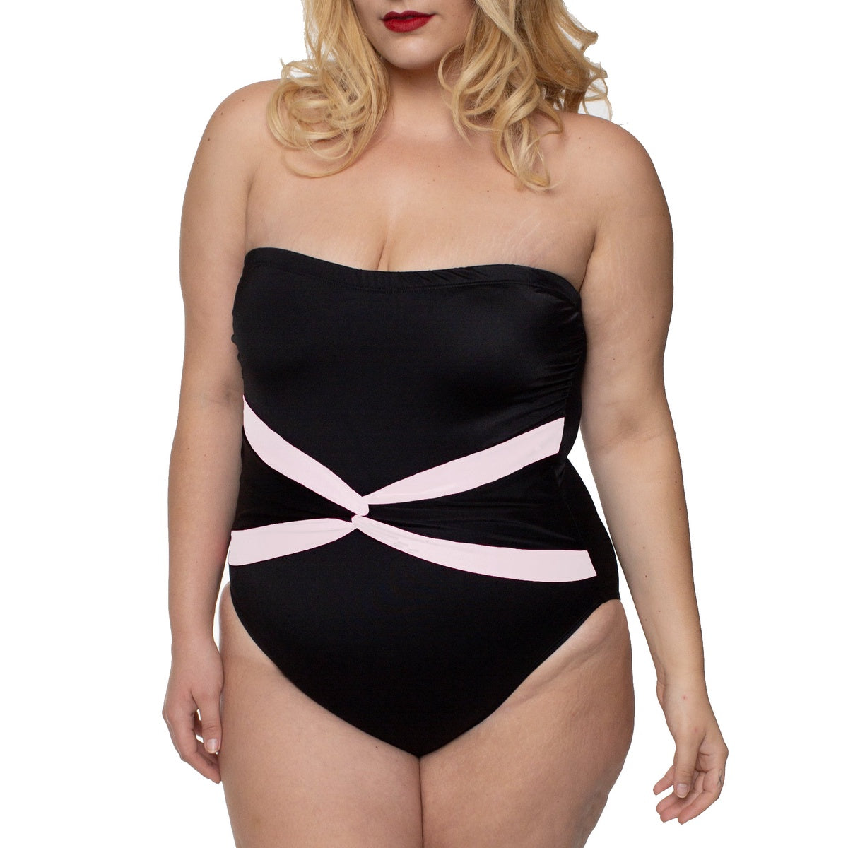  InstantFigure InstantFigure Plus Size Contrast Twist Front One Piece Swimsuit 13559PC - Black - Bonton