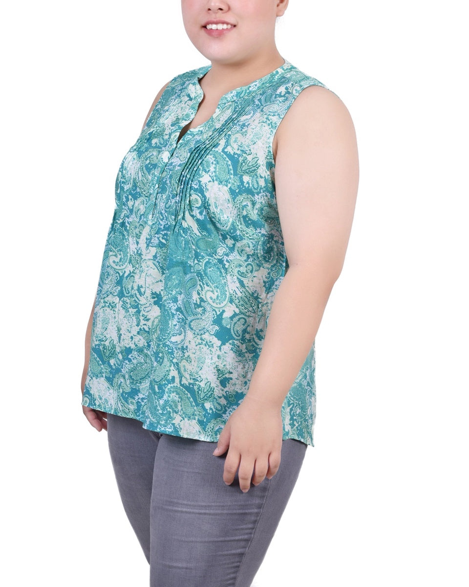  NY Collection Plus Size Sleeveless Jacquard Y Neck Top - Fuschia Swirlbreeze - Bonton