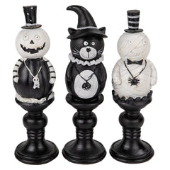 Pumpkin  Cat and Ghost Halloween Candlestick Decorations - 8.25" - Set of 3