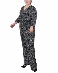 Plus Size 3/4 Sleeve Belted Jumpsuit