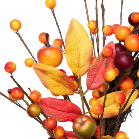 Berries and Apples Foliage Twig Artificial Thanksgiving Wreath - 18-Inch  Unlit