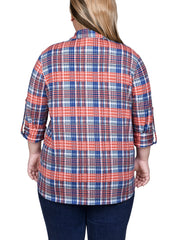 Plus Size Long Sleeve Button Front Tunic Top