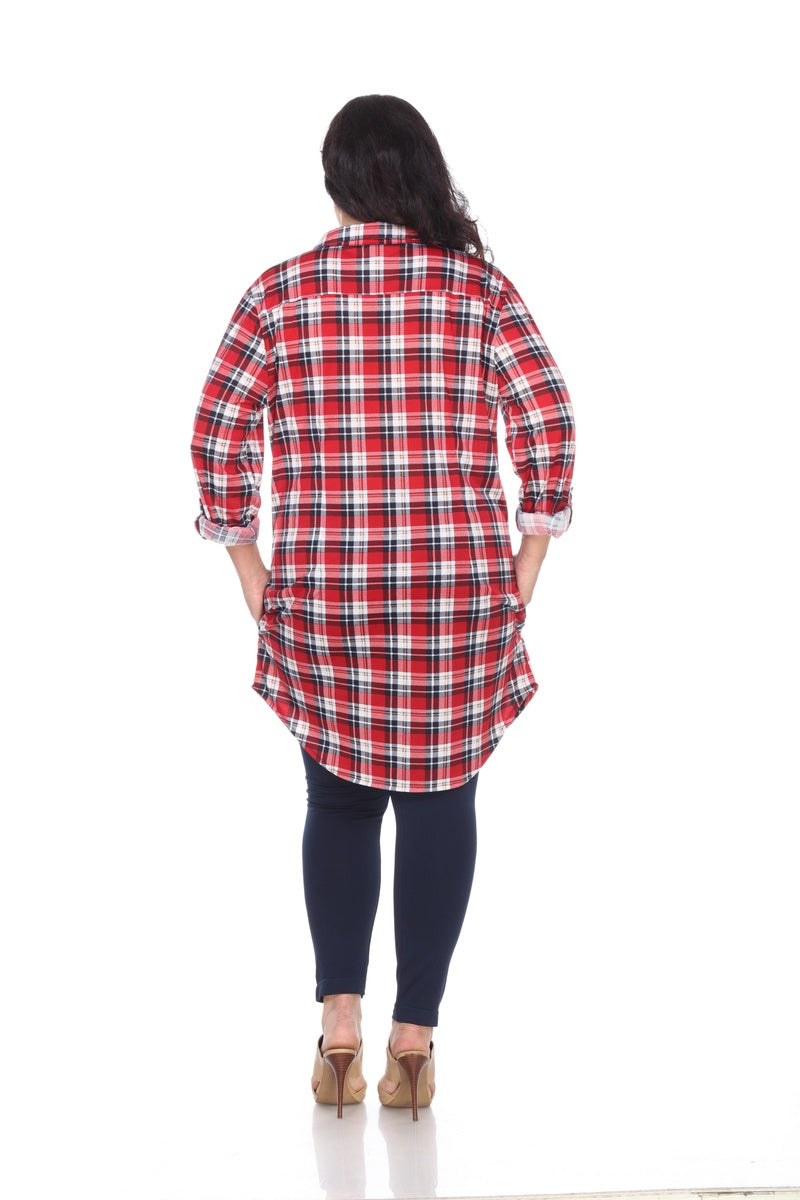  White Mark Plus Piper Stretchy Plaid Tunic - 2X - Bonton