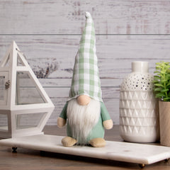 12.25" Spring Gnome With Green Plaid Hat