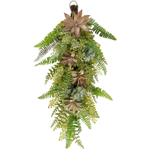 28" Fern and Succulents Artificial Spring Teardrop Swag  Unlit