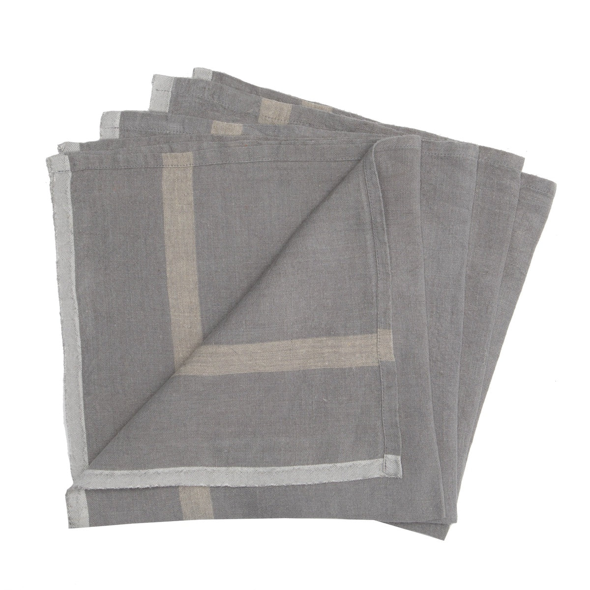  Caravan Laundered Linen Napkins, Set of 4 - Lime & Grey - Bonton