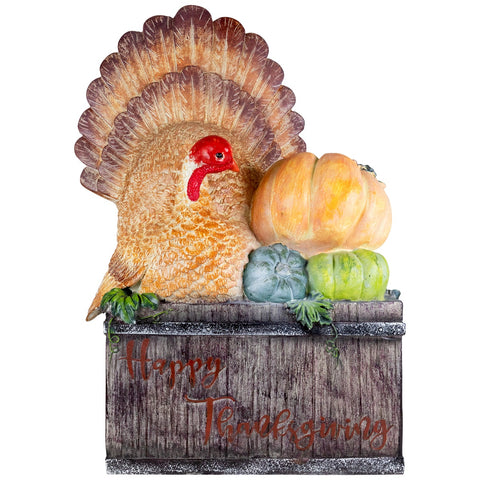 20.25" Turkey and Pumpkins 'Happy Thanksgiving' Decoration
