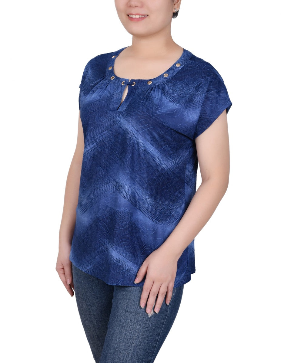  NY Collection Extended Sleeve Top With Grommets - Emerald Waves - Bonton