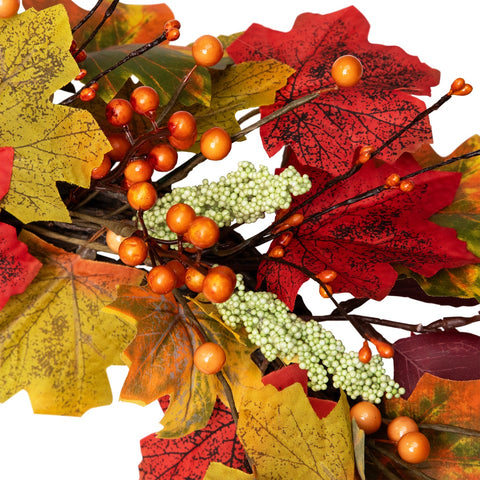 Leaves and Berries Artificial Fall Harvest Wreath - 20-Inch  Unlit