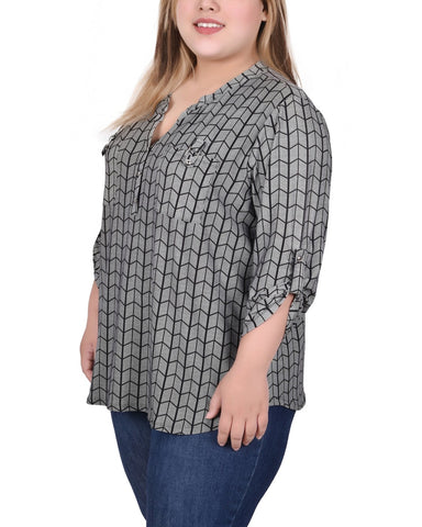 Long Tab-Sleeve Top With Pockets