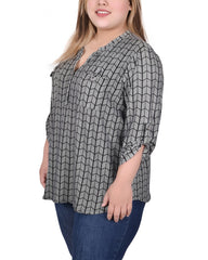 Long Tab-Sleeve Top With Pockets