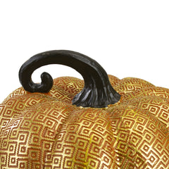 7.5" Gold and Orange Textured Greek Key Pumpkin Fall Decoration