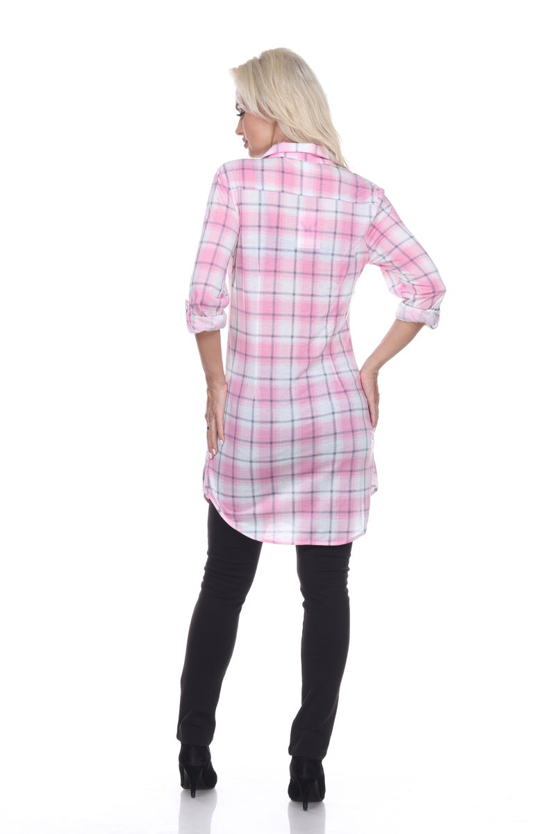  White Mark Women's Piper Stretchy Plaid Tunic Top - S - Bonton