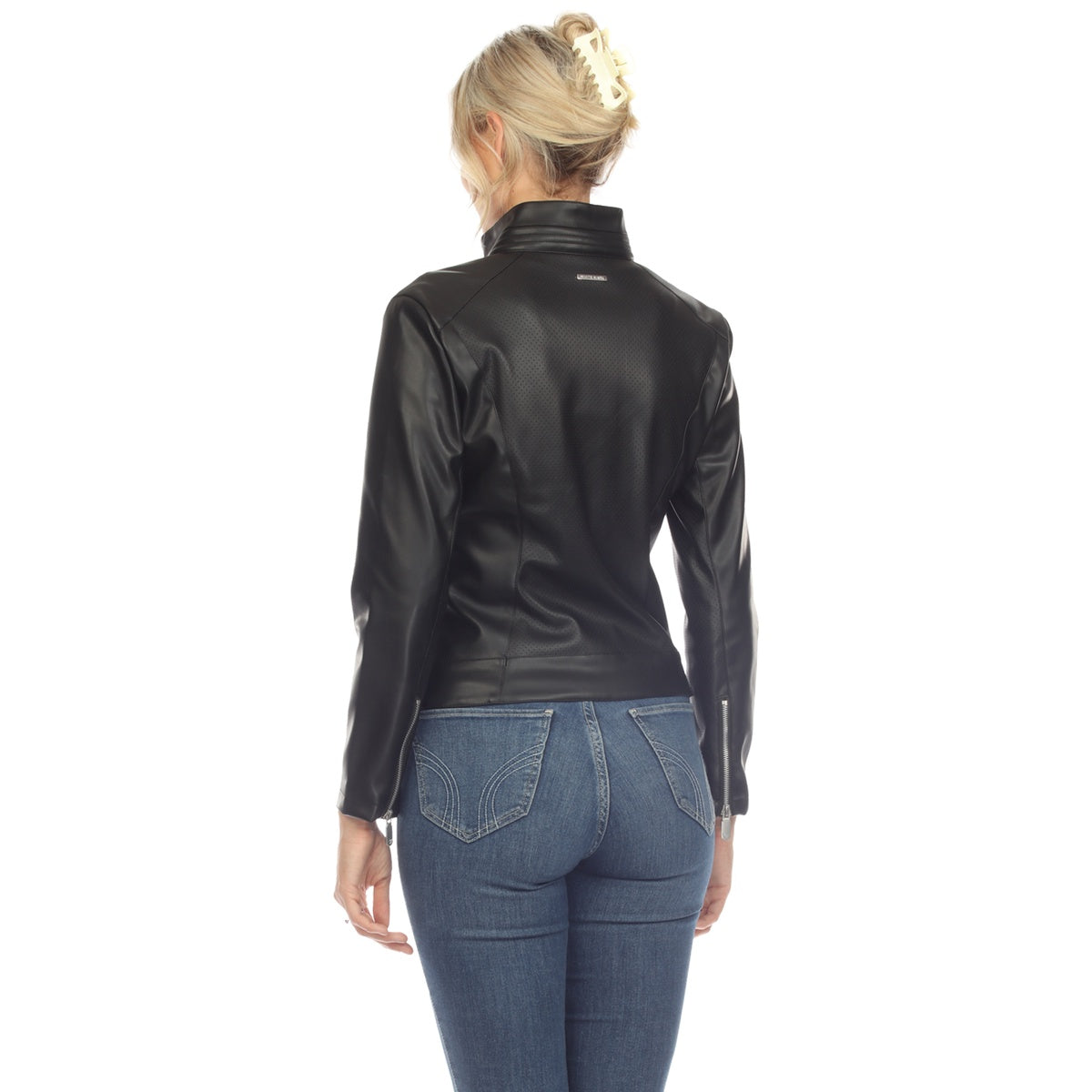  White Mark Women's Classic Biker Faux Leather Jacket - Small - Bonton