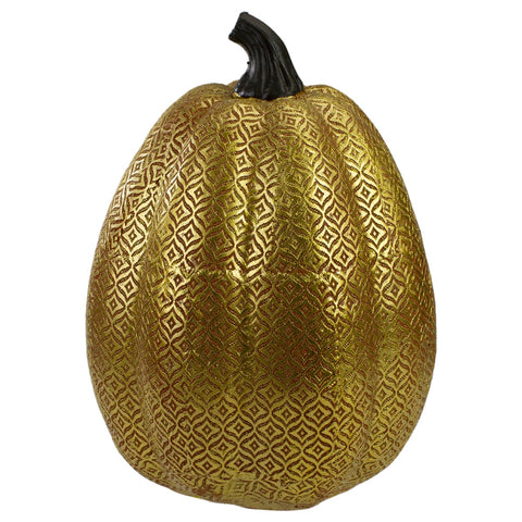 9.75" Gold and Orange Greek Key Textured Autumn Pumpkin Tabletop Decoration