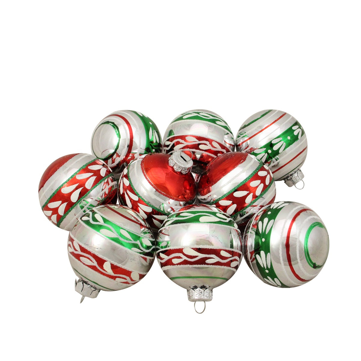  Northlight Glitter Striped Glass Christmas Ornaments - 2.75