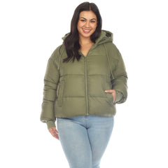 Plus Size Full Front Zip Hooded Bomber Puffer Coat