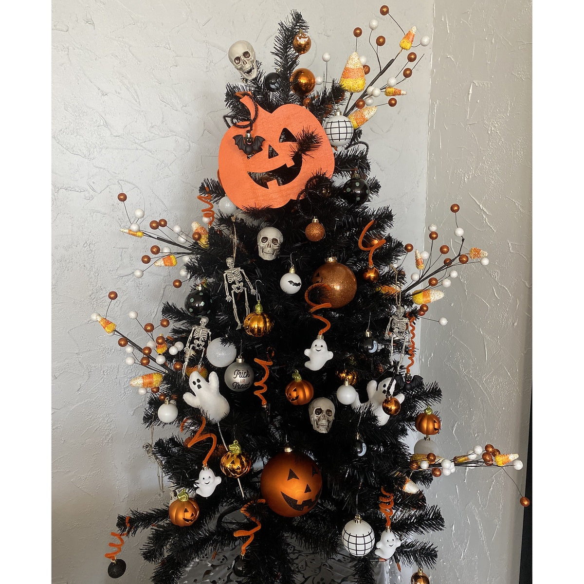  Northlight Pre-Lit Black Noble Spruce Artificial Halloween Tree - 4' - Orange Lights - 4' - Bonton