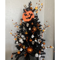 Pre-Lit Black Noble Spruce Artificial Halloween Tree - 4' - Orange Lights