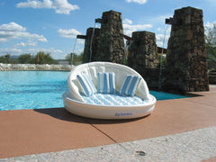 70-Inches Inflatable White and Blue Striped Floating Swimming Pool Sofa Lounge Raft