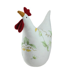 12" White  Soft Green  and Yellow Floral Rooster Chicken Spring Decoration