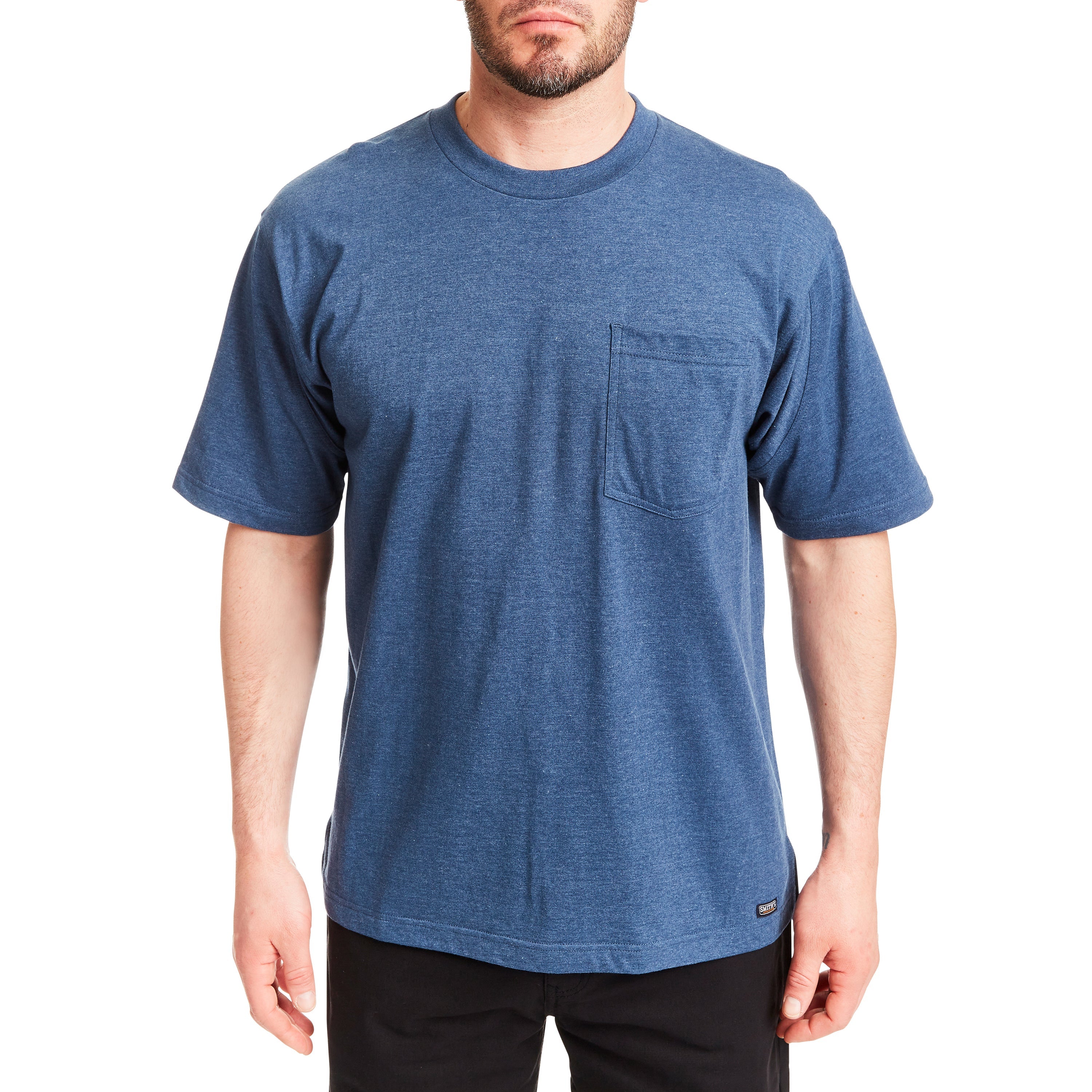  Smith's Workwear Cotton Crew Neck Tee with Extended Tail - Denim Heather - Bonton