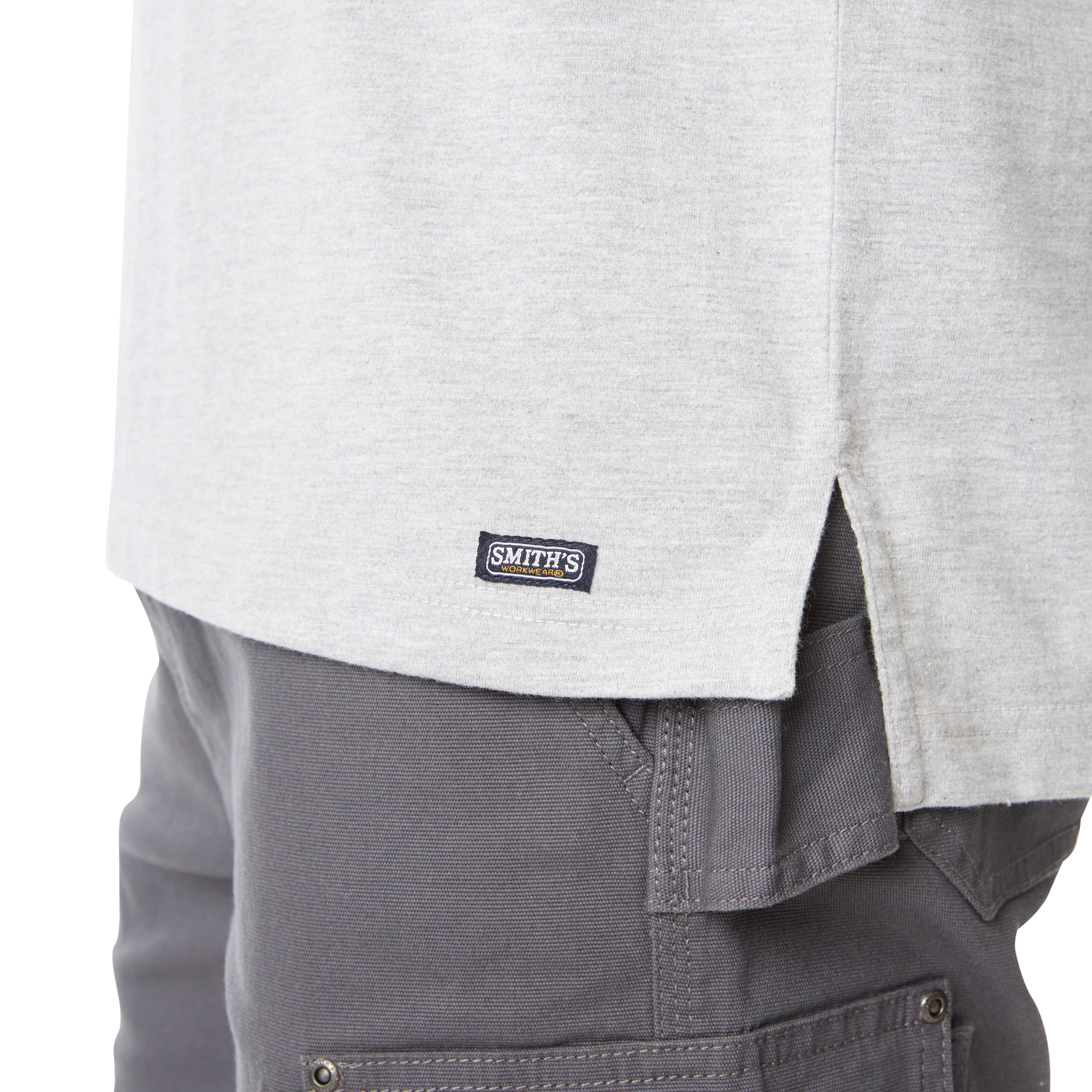  Smith's Workwear Cotton Crew Neck Tee with Extended Tail - Heather Grey - Bonton