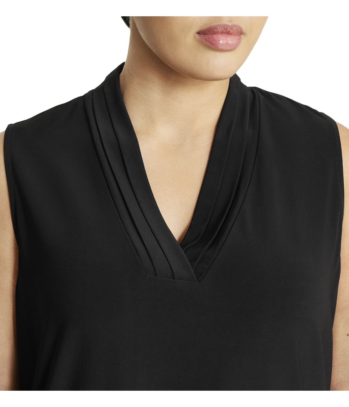  Anne Klein Plus Size Sleeveless Triple Pleat Top - Black - Bonton