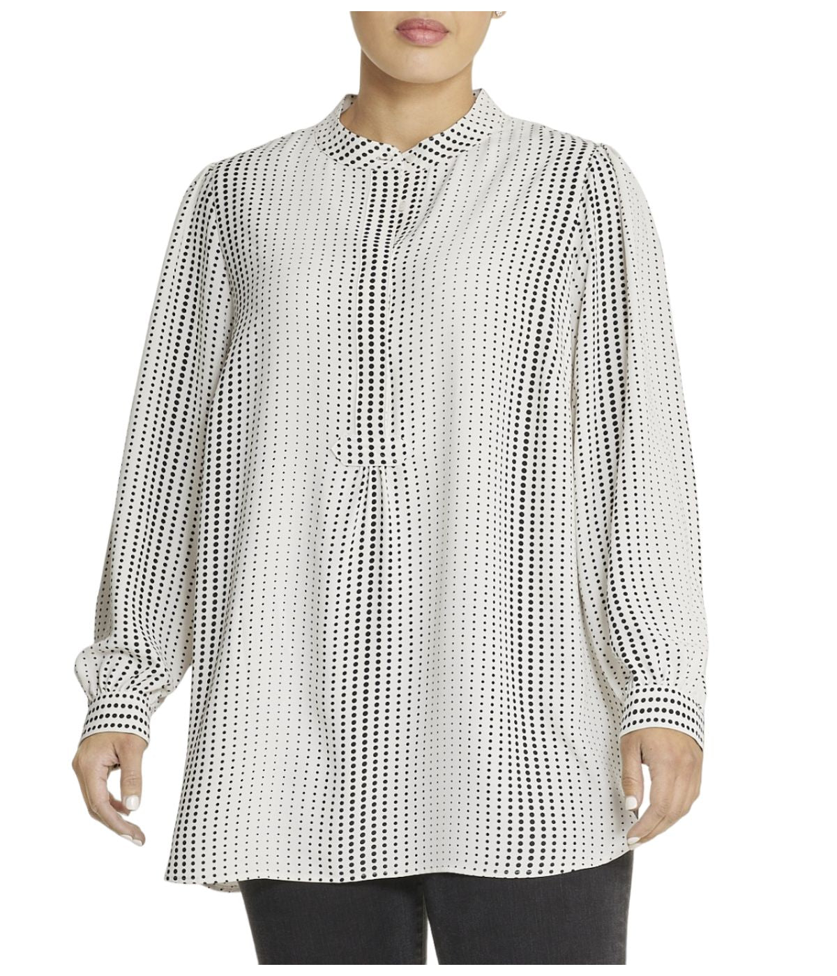  Anne Klein Plus Size Women's Florentine Poet Blouse with Dot Print Design - Anne Black/ Anne White - Bonton