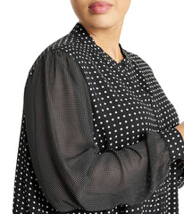 Plus Size Long Sleeve Poet Blouse with Mini Dot Design