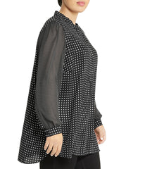 Plus Size Long Sleeve Poet Blouse with Mini Dot Design