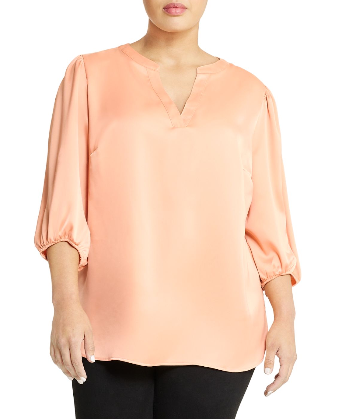  Anne Klein CDC Pop-Over Blouse With Covered Placket And Side Slits - Warm Sand - Bonton