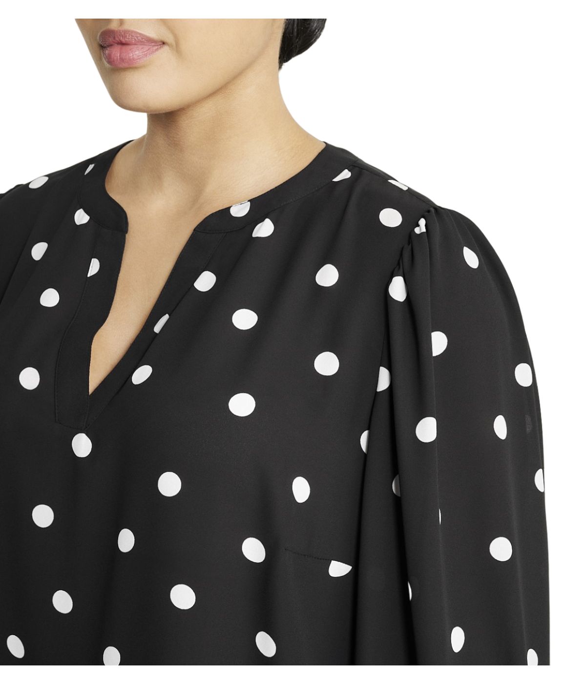  Anne Klein Plus Size Gingham Puff Sleeve Blouse - Anne Black/White - Bonton