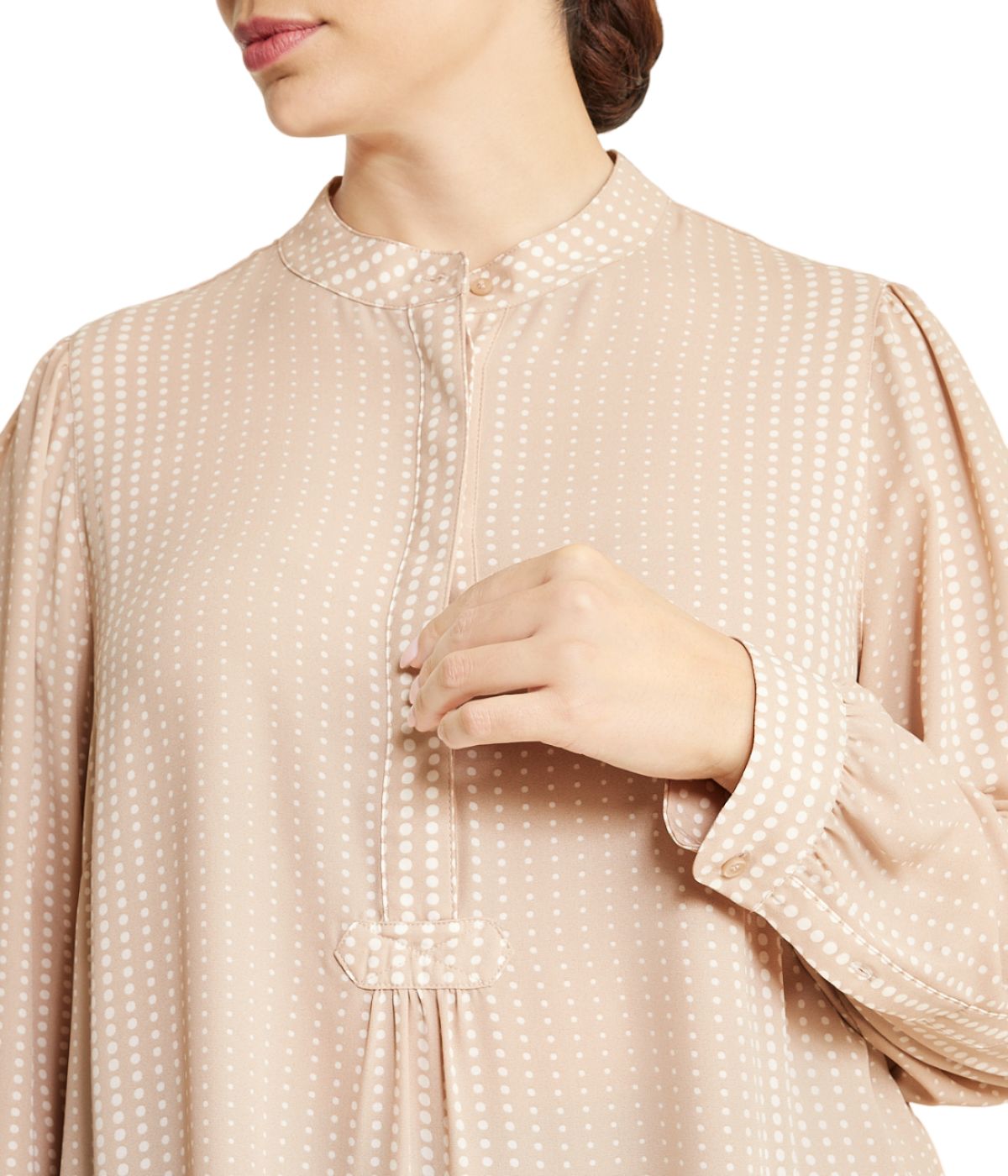  Anne Klein Plus Size Poet Blouse with Florentine Dot Design - Latte/Anne White - Bonton