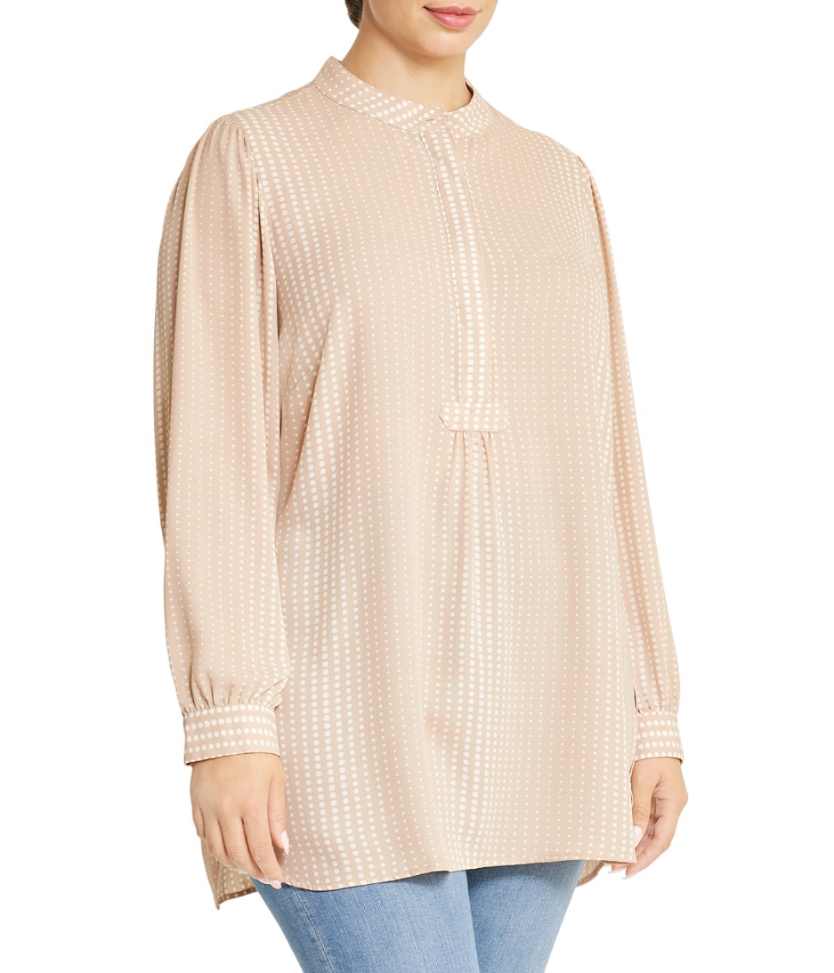  Anne Klein Plus Size Poet Blouse with Florentine Dot Design - Latte/Anne White - Bonton