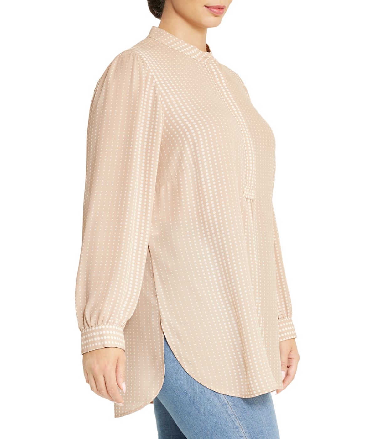  Anne Klein Plus Size Poet Blouse with Florentine Dot Design - Latte/Anne White - Bonton