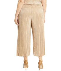 Plus Size Pleated Knit Pull-On Wide Leg Crop Pants