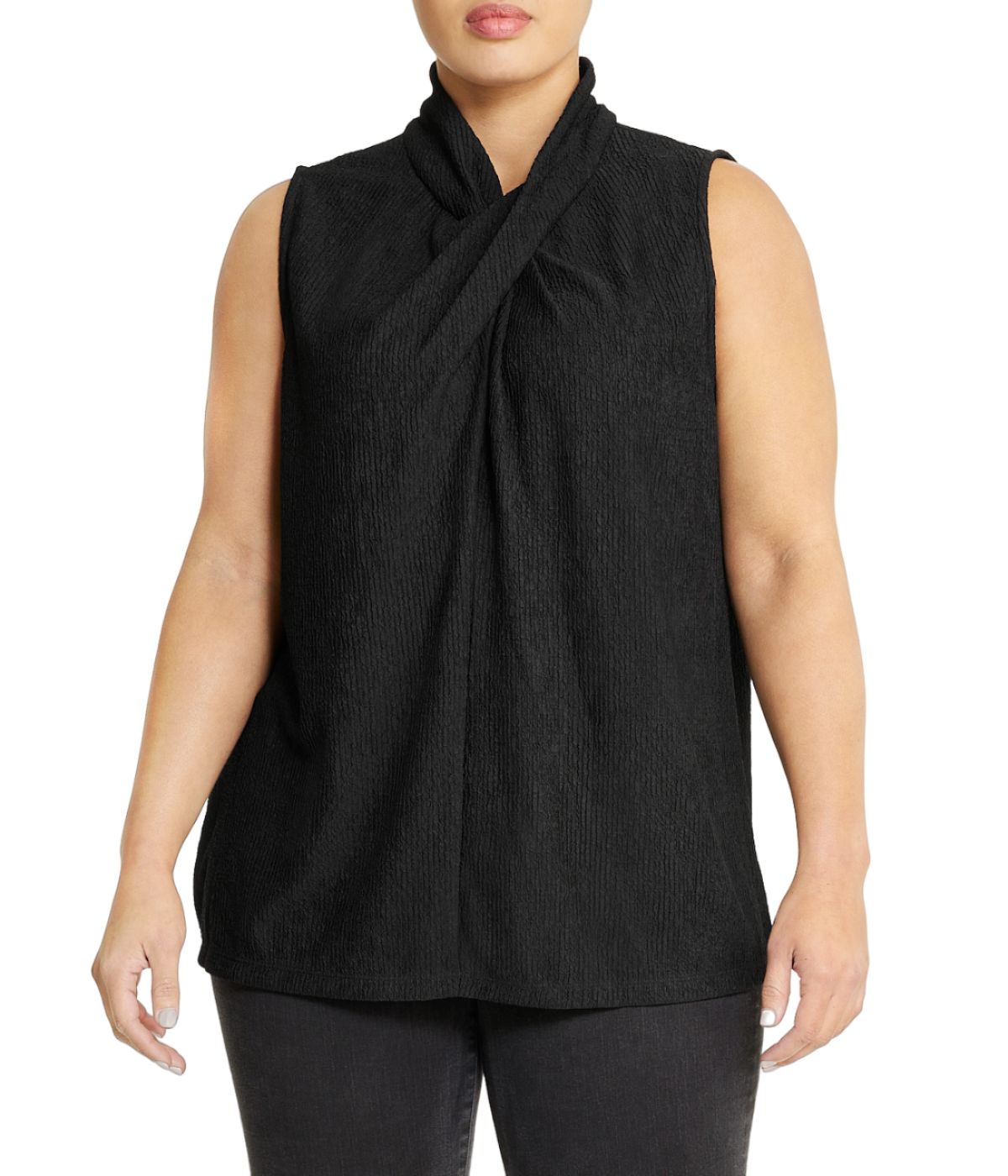  Anne Klein Plus Size Twist Neck Sleeveless Top - Anne Black - Bonton