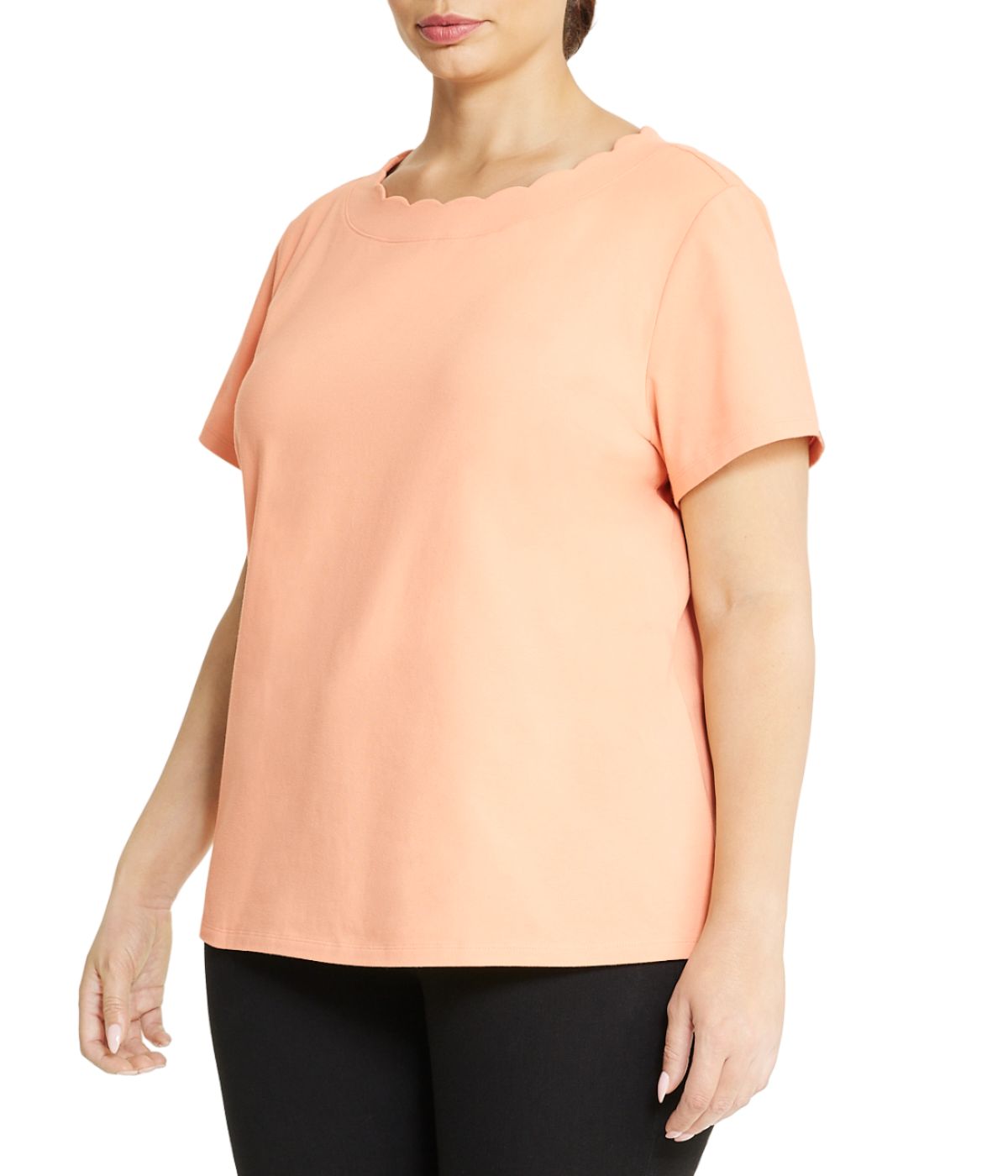  Anne Klein Plus Size Scallop Short Sleeve T-Shirt - Warm Sand - Bonton