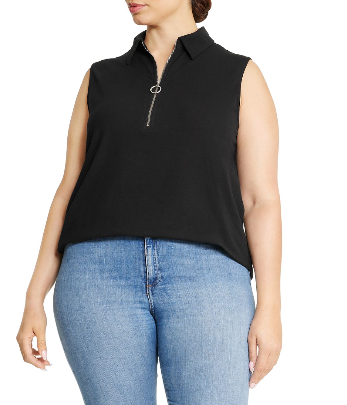  Anne Klein Plus Size Cool Knit Zip Front Polo Top - Anne Black - Bonton