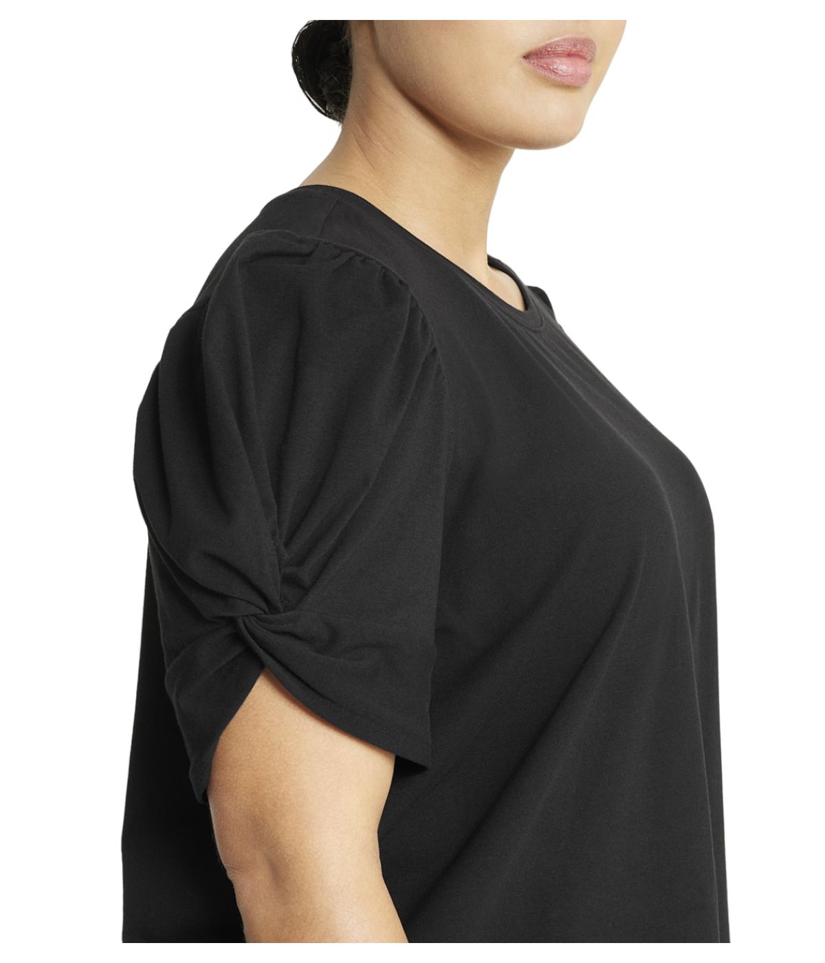  Anne Klein Plus Size Cool Knit Twist Puff Sleeve T-shirt - Anne Black - Bonton