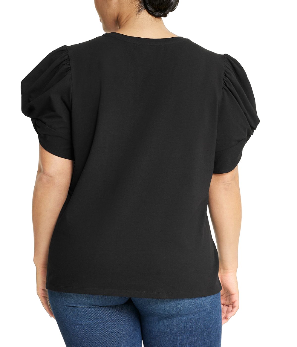  Anne Klein Plus Size Cool Knit Twist Puff Sleeve T-shirt - Anne Black - Bonton