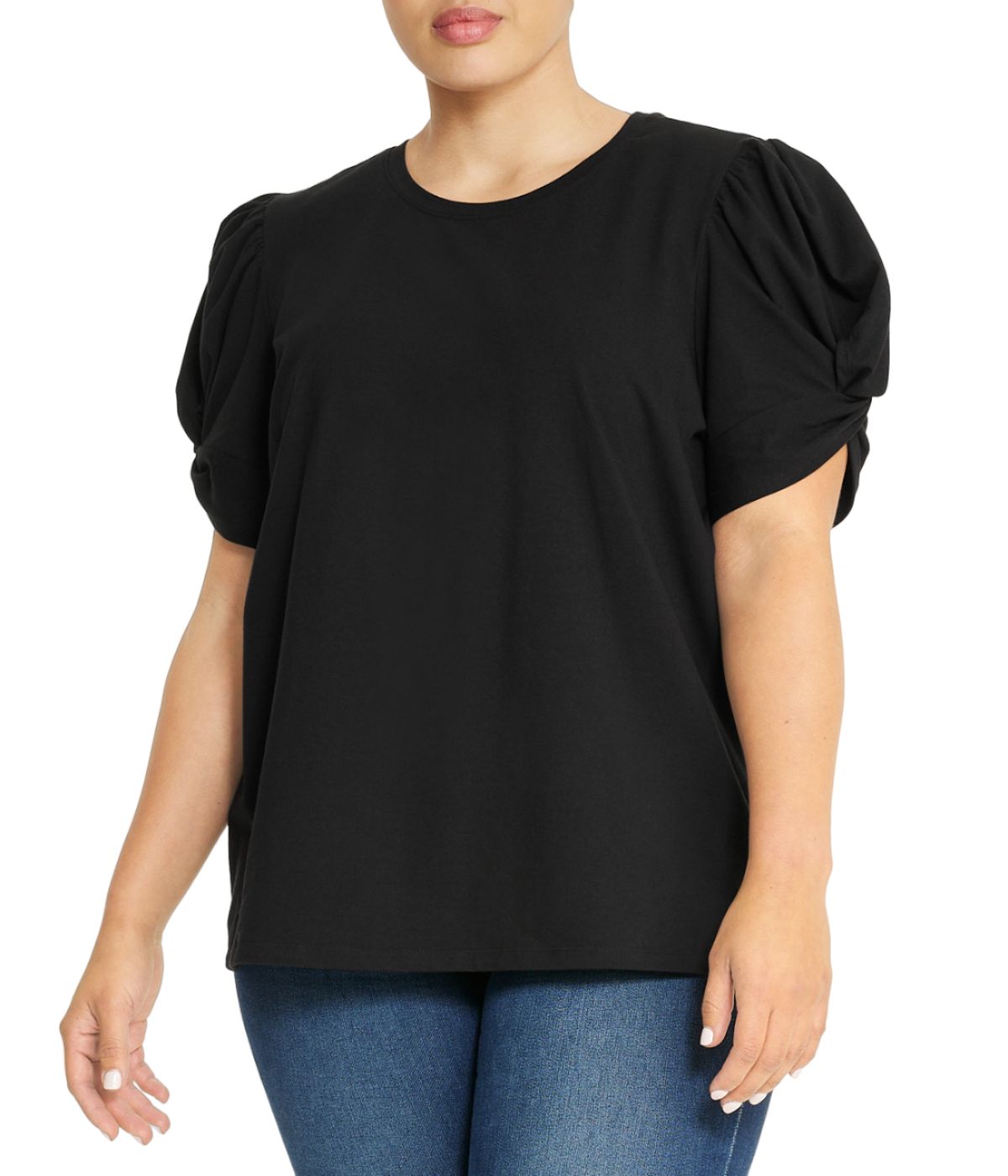  Anne Klein Plus Size Cool Knit Twist Puff Sleeve T-shirt - Anne Black - Bonton