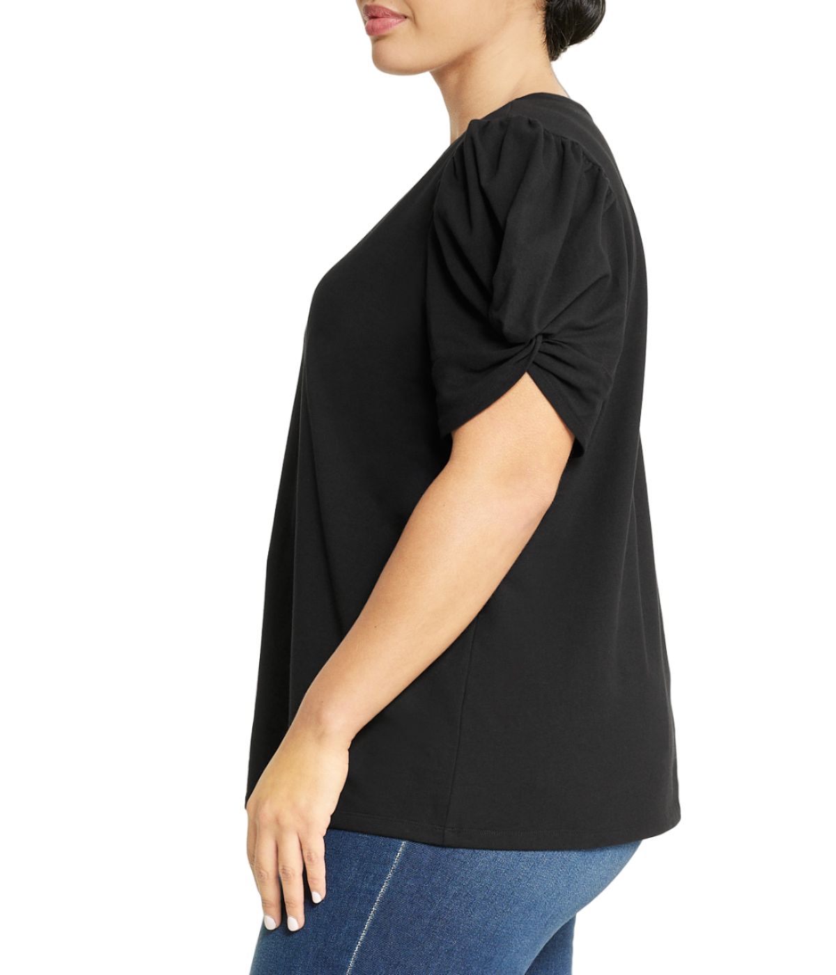  Anne Klein Plus Size Cool Knit Twist Puff Sleeve T-shirt - Anne Black - Bonton