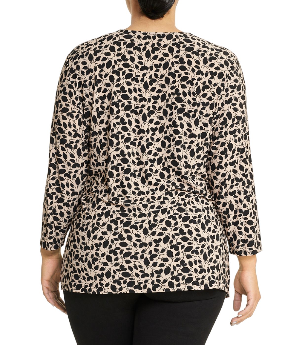  Anne Klein Plus Size Printed Wrap Top with 3/4 Sleeves - Anne Black/Latte - Bonton