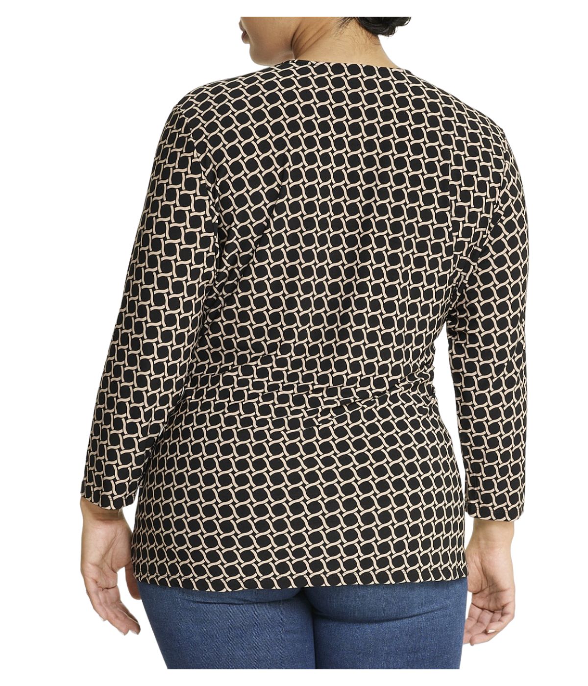  Anne Klein Plus Size Wrap Top with Geo Print Design - Anne Black/Latte - Bonton