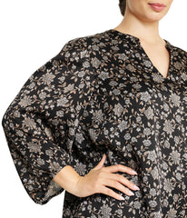 Plus Size Chennai Floral V-Neck Blouse with Puff Sleeves