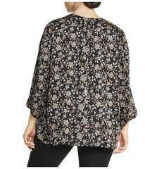 Plus Size Chennai Floral V-Neck Blouse with Puff Sleeves